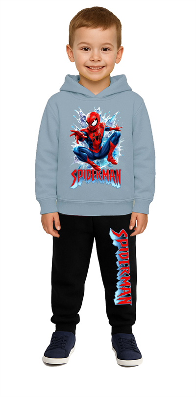 Spiderman Baskılı Çocuk Eşofman Takımı 3 İplik Şardonlu Pamuklu Kumaş Kapüşonlu