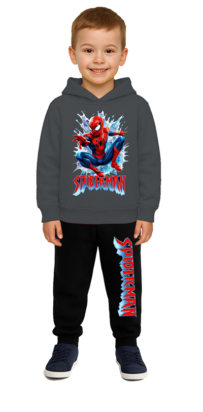 Spiderman Baskılı Çocuk Eşofman Takımı 3 İplik Şardonlu Pamuklu Kumaş Kapüşonlu