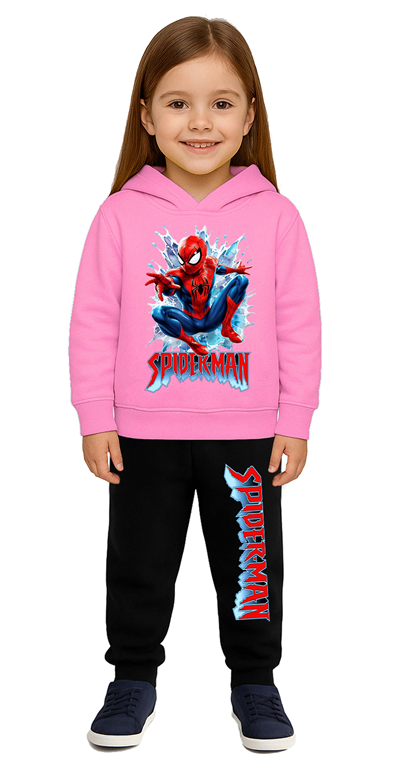 Spiderman Baskılı Çocuk Eşofman Takımı 3 İplik Şardonlu Pamuklu Kumaş Kapüşonlu