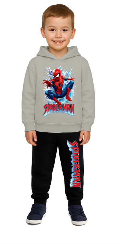 Spiderman Baskılı Çocuk Eşofman Takımı 3 İplik Şardonlu Pamuklu Kumaş Kapüşonlu