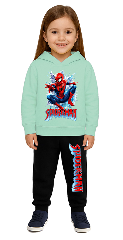Spiderman Baskılı Çocuk Eşofman Takımı 3 İplik Şardonlu Pamuklu Kumaş Kapüşonlu