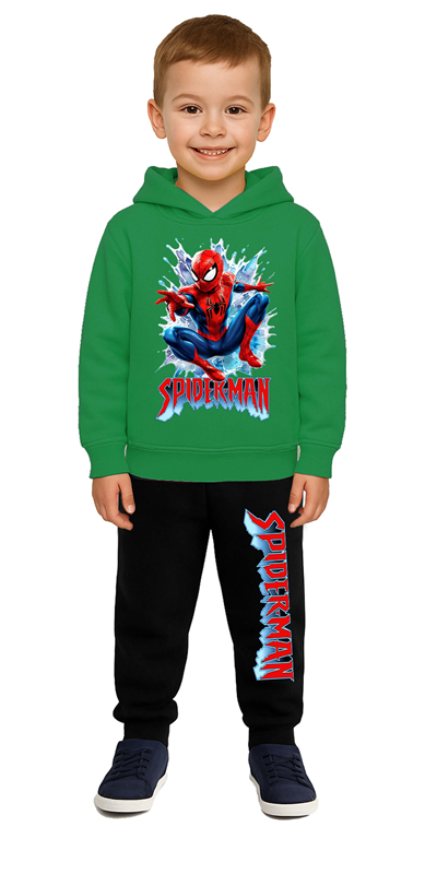 Spiderman Baskılı Çocuk Eşofman Takımı 3 İplik Şardonlu Pamuklu Kumaş Kapüşonlu
