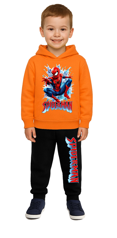 Spiderman Baskılı Çocuk Eşofman Takımı 3 İplik Şardonlu Pamuklu Kumaş Kapüşonlu