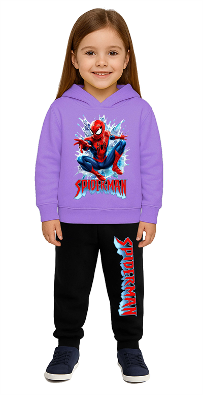 Spiderman Baskılı Çocuk Eşofman Takımı 3 İplik Şardonlu Pamuklu Kumaş Kapüşonlu