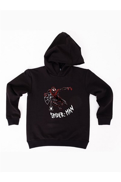 Spiderman baskılı örümcek adam kapüşonlu pamuklu kumaş çocuk sweatshirt