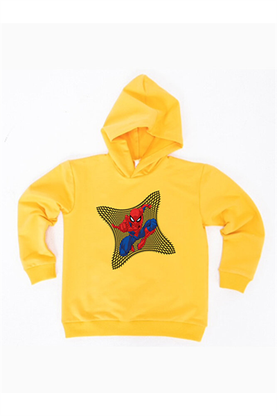 Spiderman baskılı örümcek adam kapüşonlu pamuklu kumaş çocuk sweatshirt