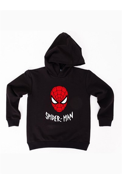 Spiderman baskılı örümcek adam kapüşonlu pamuklu kumaş çocuk sweatshirt