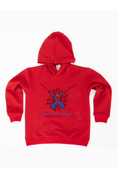 Spiderman baskılı örümcek adam kapüşonlu pamuklu kumaş çocuk sweatshirt