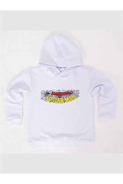 Spiderman baskılı örümcek adam kapüşonlu pamuklu kumaş çocuk sweatshirt