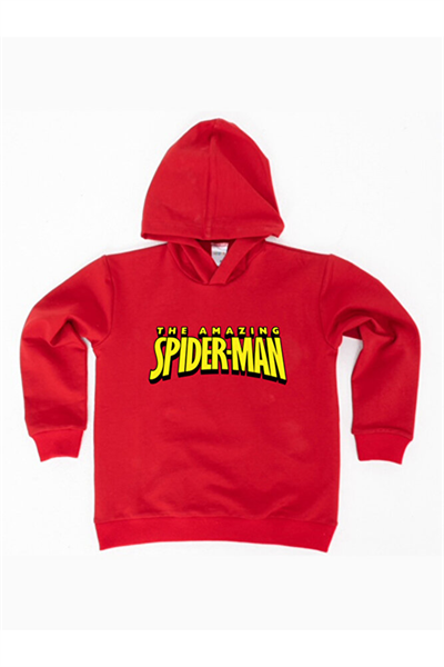 Spiderman baskılı örümcek adam kapüşonlu pamuklu kumaş çocuk sweatshirt