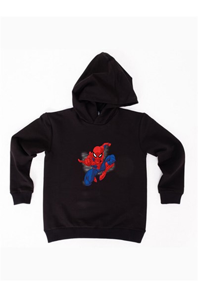 Spiderman baskılı örümcek adam kapüşonlu pamuklu kumaş çocuk sweatshirt