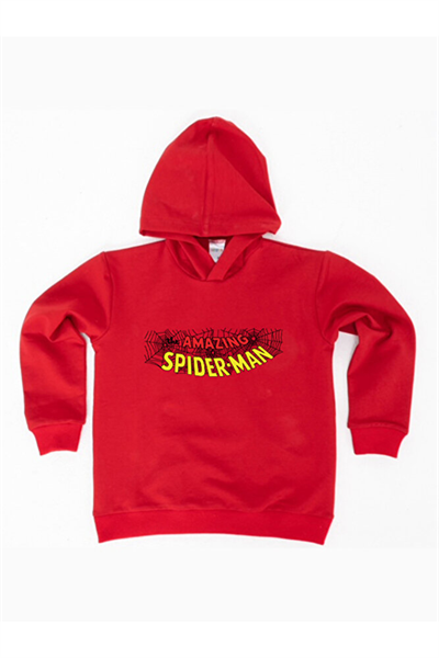 Spiderman baskılı örümcek adam kapüşonlu pamuklu kumaş çocuk sweatshirt
