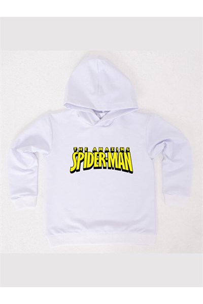Spiderman baskılı örümcek adam kapüşonlu pamuklu kumaş çocuk sweatshirt