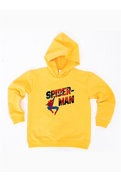 Spiderman baskılı örümcek adam kapüşonlu pamuklu kumaş çocuk sweatshirt