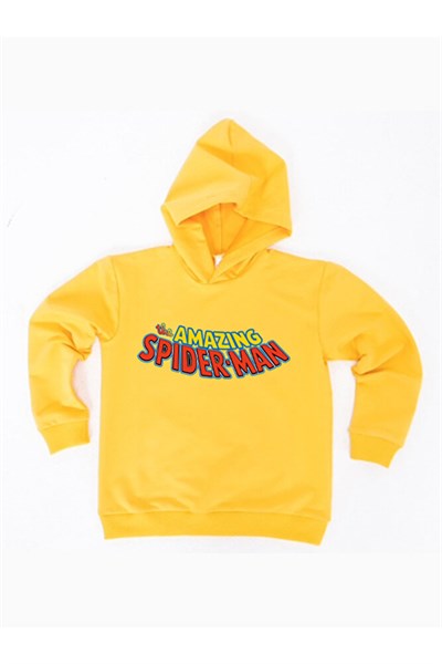 Spiderman baskılı örümcek adam kapüşonlu pamuklu kumaş çocuk sweatshirt