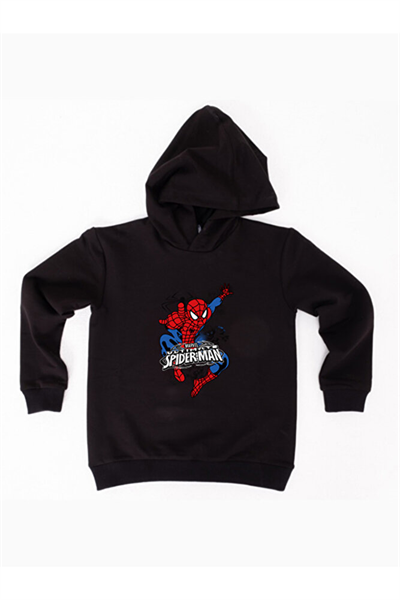 Spiderman baskılı örümcek adam kapüşonlu pamuklu kumaş çocuk sweatshirt