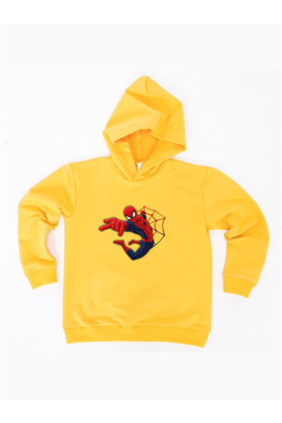 Spiderman baskılı örümcek adam kapüşonlu pamuklu kumaş çocuk sweatshirt