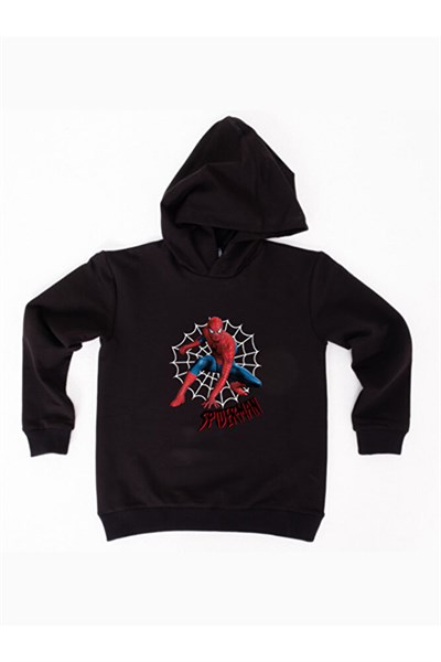 Spiderman baskılı örümcek adam kapüşonlu pamuklu kumaş çocuk sweatshirt