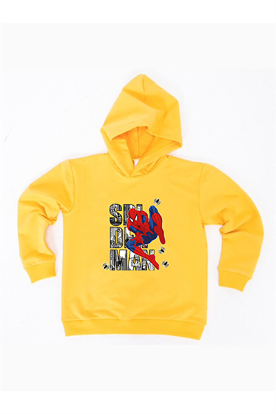 Spiderman baskılı örümcek adam kapüşonlu pamuklu kumaş çocuk sweatshirt
