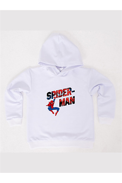 Spiderman baskılı örümcek adam kapüşonlu pamuklu kumaş çocuk sweatshirt