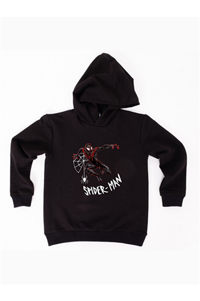 Spiderman baskılı örümcek adam kapüşonlu pamuklu kumaş çocuk sweatshirt