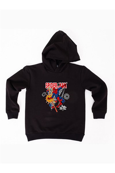 Spiderman baskılı örümcek adam kapüşonlu pamuklu kumaş çocuk sweatshirt