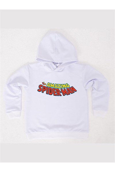 Spiderman baskılı örümcek adam kapüşonlu pamuklu kumaş çocuk sweatshirt