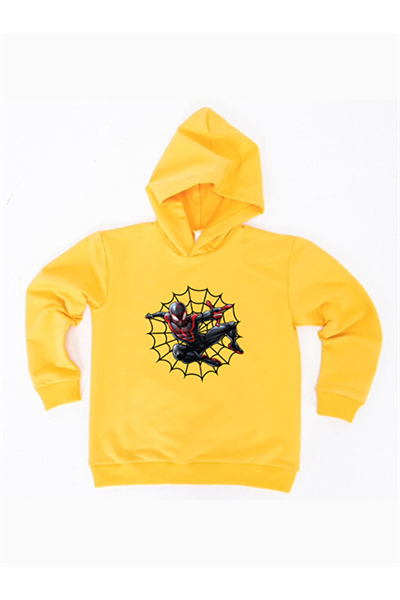 Spiderman baskılı örümcek adam kapüşonlu pamuklu kumaş çocuk sweatshirt