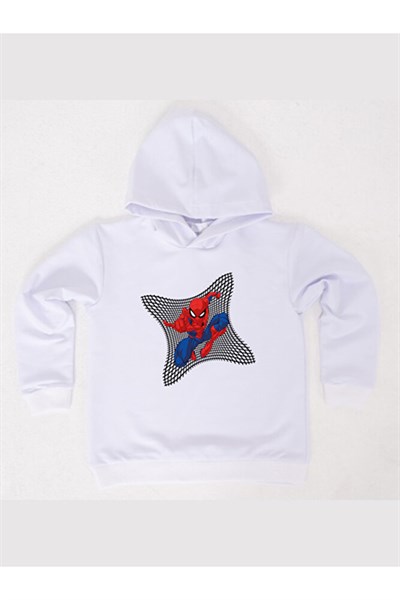 Spiderman baskılı örümcek adam kapüşonlu pamuklu kumaş çocuk sweatshirt
