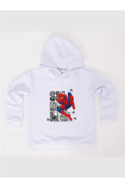 Spiderman baskılı örümcek adam kapüşonlu pamuklu kumaş çocuk sweatshirt