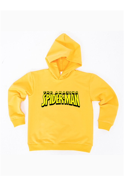 Spiderman baskılı örümcek adam kapüşonlu pamuklu kumaş çocuk sweatshirt