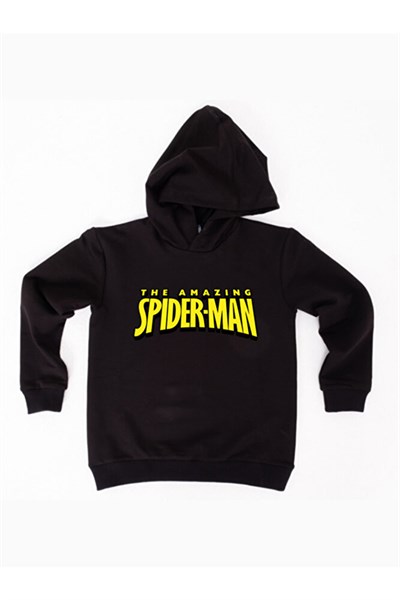 Spiderman baskılı örümcek adam kapüşonlu pamuklu kumaş çocuk sweatshirt