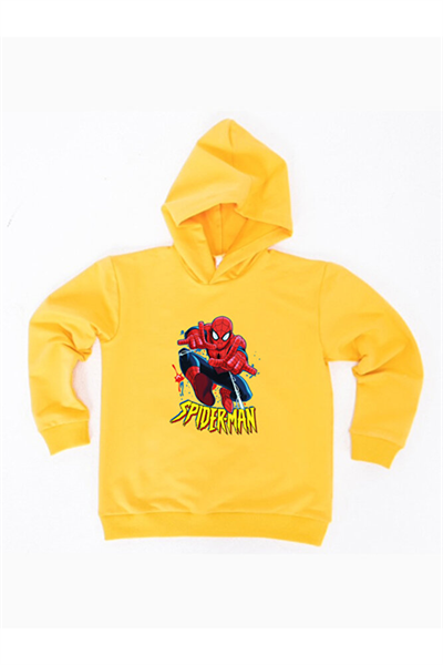 Spiderman baskılı örümcek adam kapüşonlu pamuklu kumaş çocuk sweatshirt