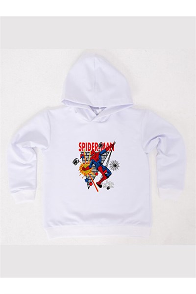 Spiderman baskılı örümcek adam kapüşonlu pamuklu kumaş çocuk sweatshirt