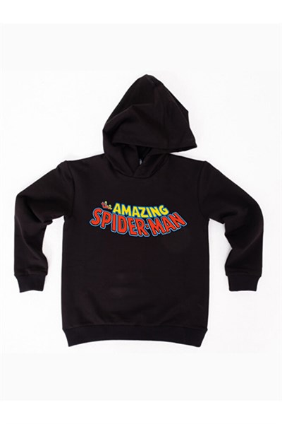 Spiderman baskılı örümcek adam kapüşonlu pamuklu kumaş çocuk sweatshirt