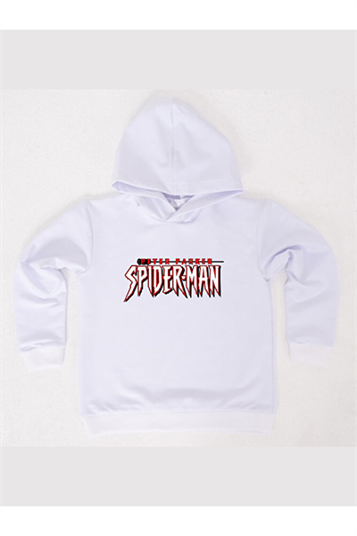 Spiderman baskılı örümcek adam kapüşonlu pamuklu kumaş çocuk sweatshirt