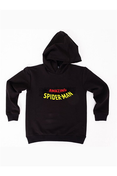 Spiderman baskılı örümcek adam kapüşonlu pamuklu kumaş çocuk sweatshirt