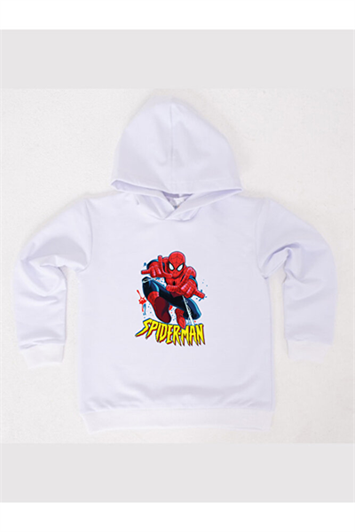 Spiderman baskılı örümcek adam kapüşonlu pamuklu kumaş çocuk sweatshirt