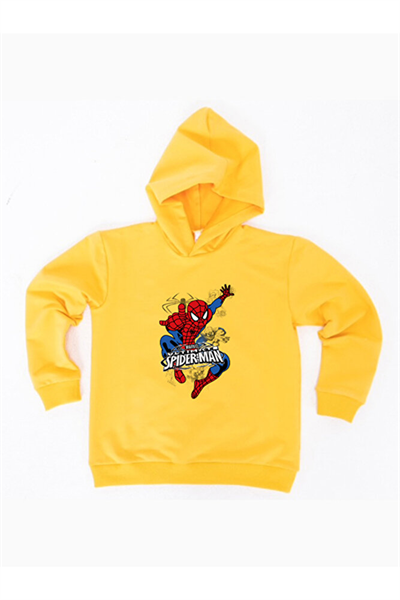 Spiderman baskılı örümcek adam kapüşonlu pamuklu kumaş çocuk sweatshirt
