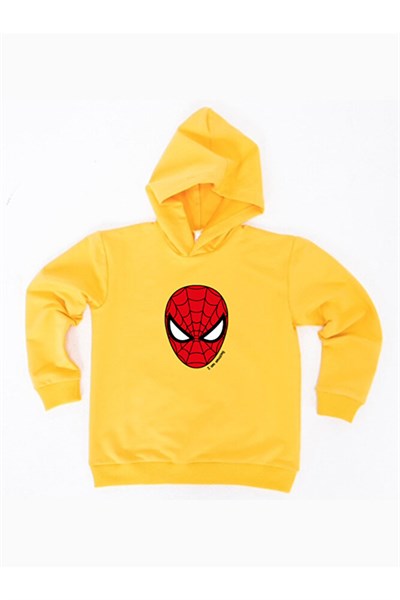 Spiderman baskılı örümcek adam kapüşonlu pamuklu kumaş çocuk sweatshirt