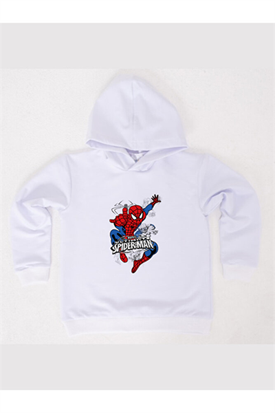 Spiderman baskılı örümcek adam kapüşonlu pamuklu kumaş çocuk sweatshirt