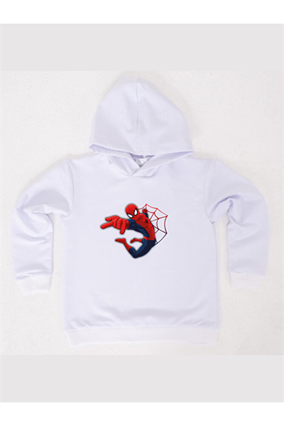 Spiderman baskılı örümcek adam kapüşonlu pamuklu kumaş çocuk sweatshirt