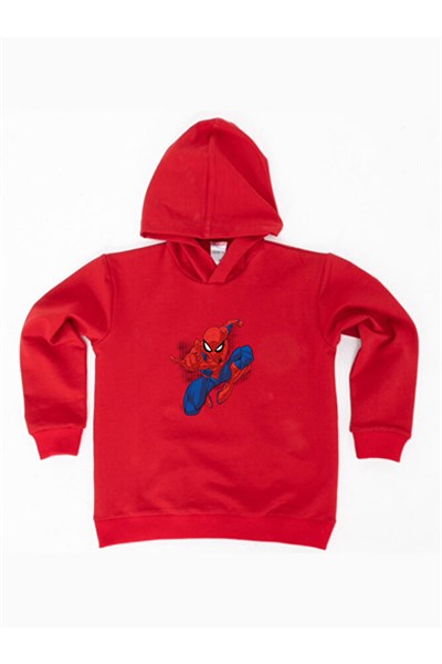 Spiderman baskılı örümcek adam kapüşonlu pamuklu kumaş çocuk sweatshirt
