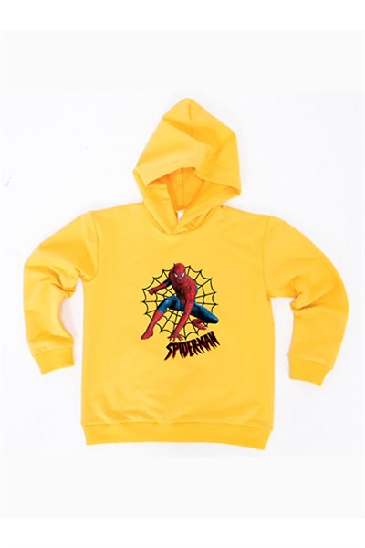 Spiderman baskılı örümcek adam kapüşonlu pamuklu kumaş çocuk sweatshirt