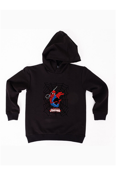 Spiderman baskılı örümcek adam kapüşonlu pamuklu kumaş çocuk sweatshirt