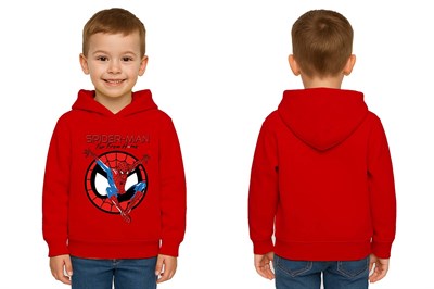 Spiderman baskılı örümcek adam kapüşonlu pamuklu kumaş çocuk sweatshirt