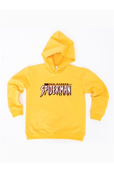 Spiderman baskılı örümcek adam kapüşonlu pamuklu kumaş çocuk sweatshirt