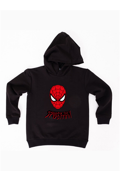 Spiderman baskılı örümcek adam kapüşonlu pamuklu kumaş çocuk sweatshirt