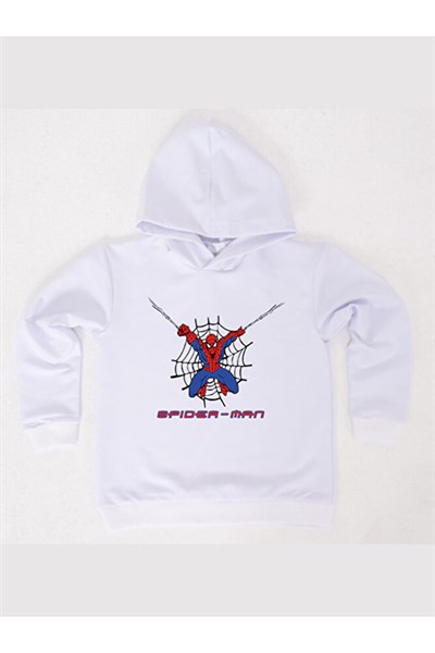 Spiderman baskılı örümcek adam kapüşonlu pamuklu kumaş çocuk sweatshirt