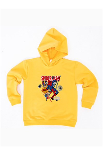 Spiderman baskılı örümcek adam kapüşonlu pamuklu kumaş çocuk sweatshirt